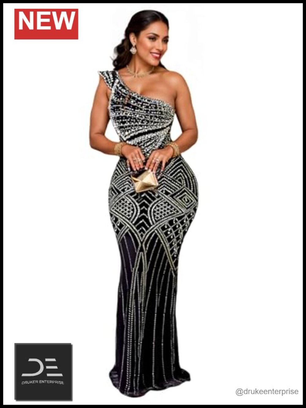 Elegant Long Prom Dress Rhinestone Mesh Mermaid Formal Evening Gown